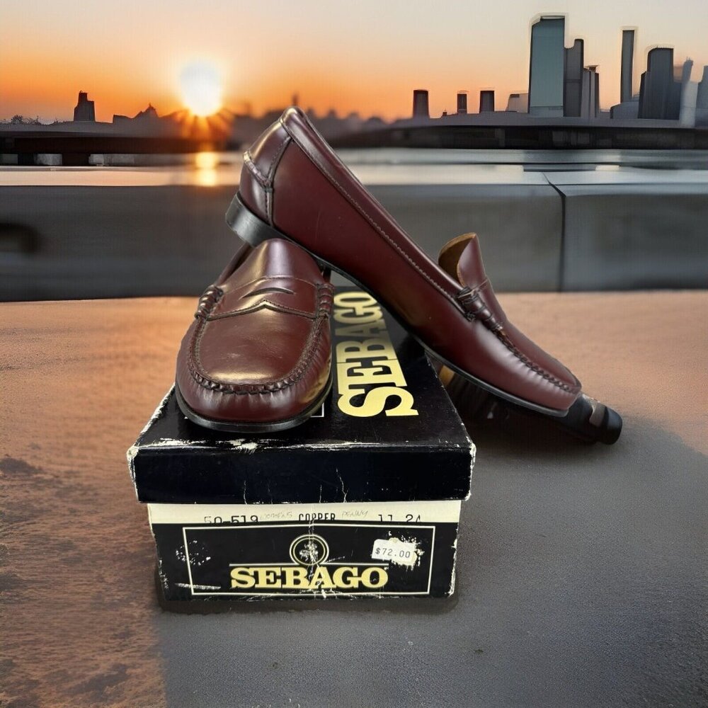 ✅Womens 11 2A VINTAGE Sebago Leather Classic Penny Loafer Beef Roll Copper